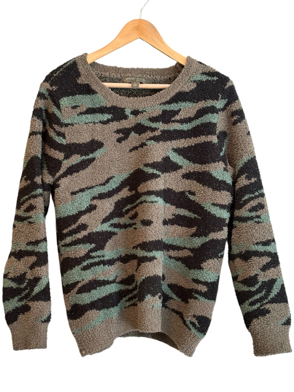 Barefoot Dreams CozyChic Seaside Crewneck Pullover Sweater Soft Size Large Camo